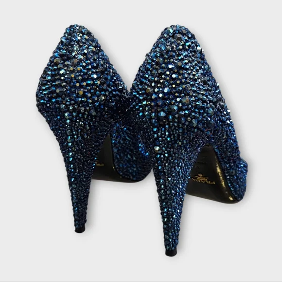 Prada Dark Blue Custom Crystal Tapered Heel Pumps - Picture 4 of 13